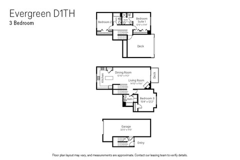 Floor plan for 3 beds, 3 baths, 1561 sqft